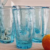 Service verre soufflé bullé bleu ciel