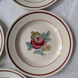 5 Flat plates with Gien rose decoration