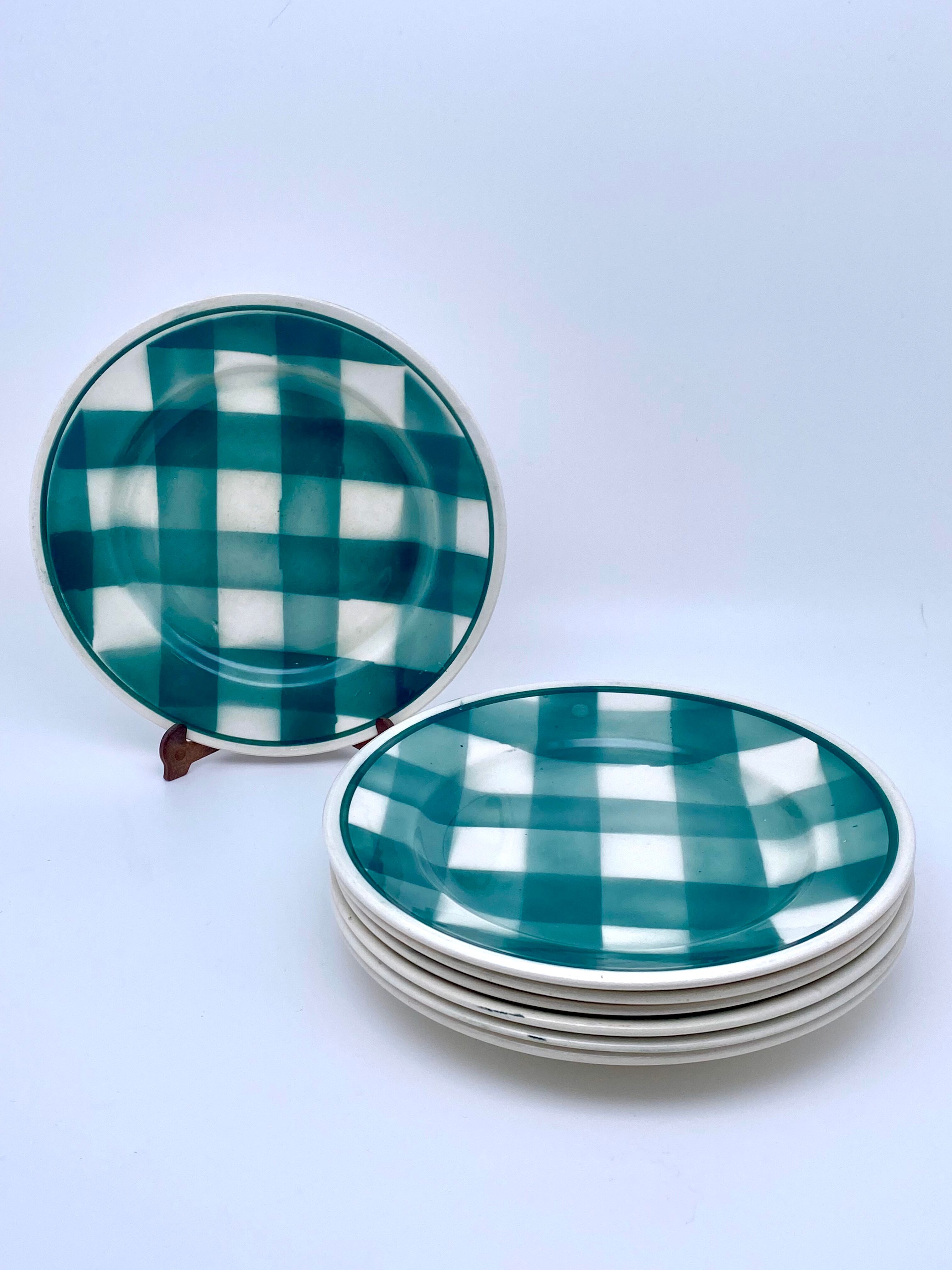 Vintage beige and green checkered service