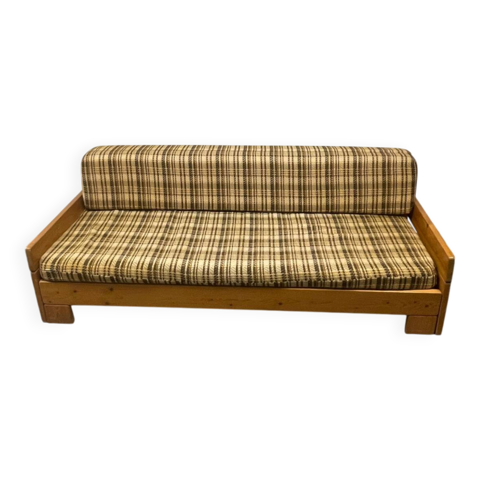 Brutalist/modernist convertible sofa in solid wood neither