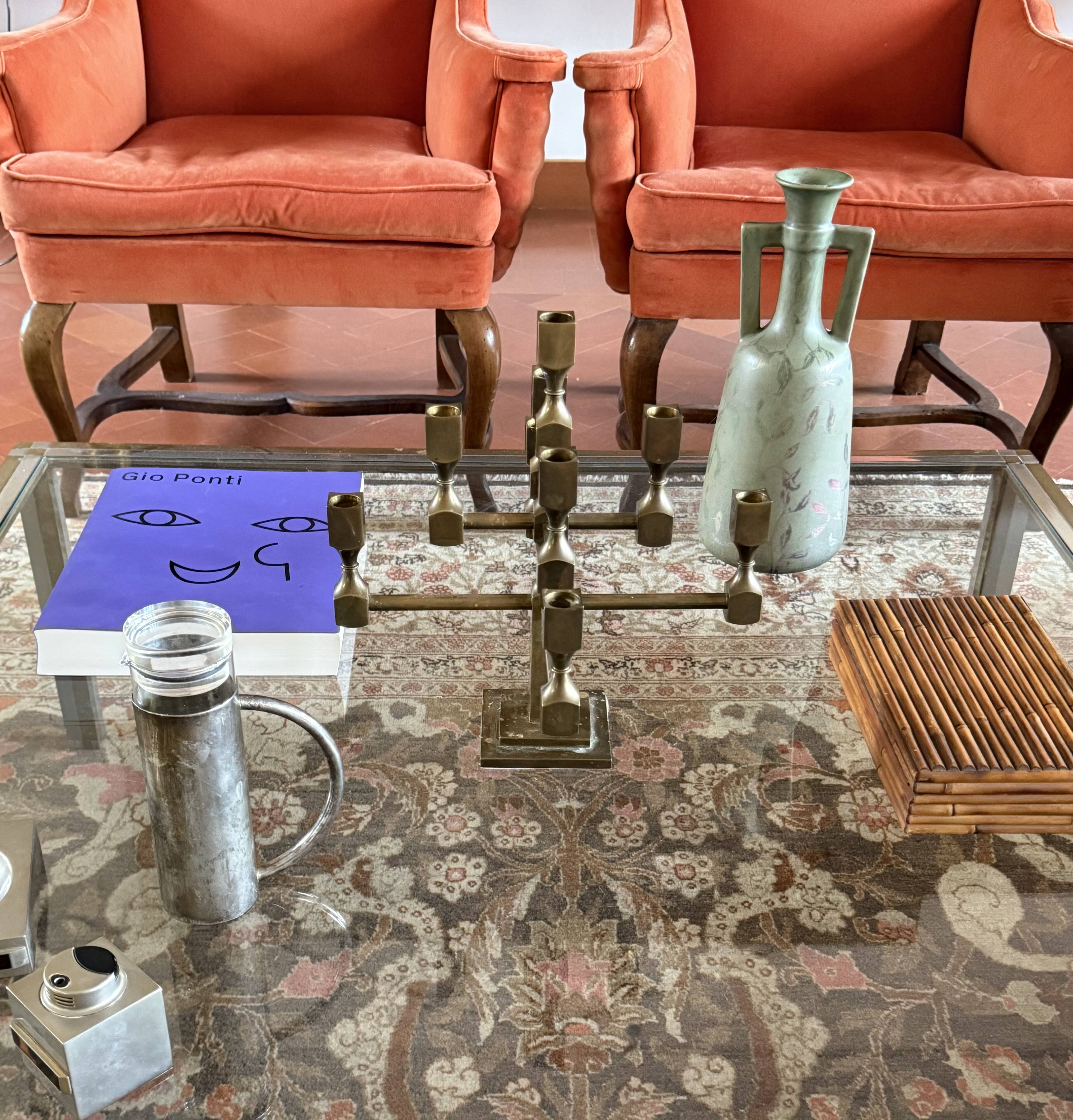 Modern solid brass candelabra, Lars Bergsten, Gusum Sweden 1990