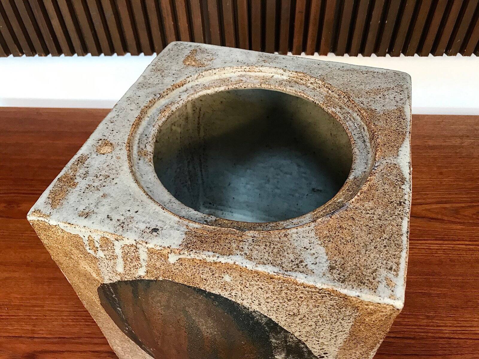 Brutalist ceramic art cube vase by Annette Merkenthaler, Germany 1960s