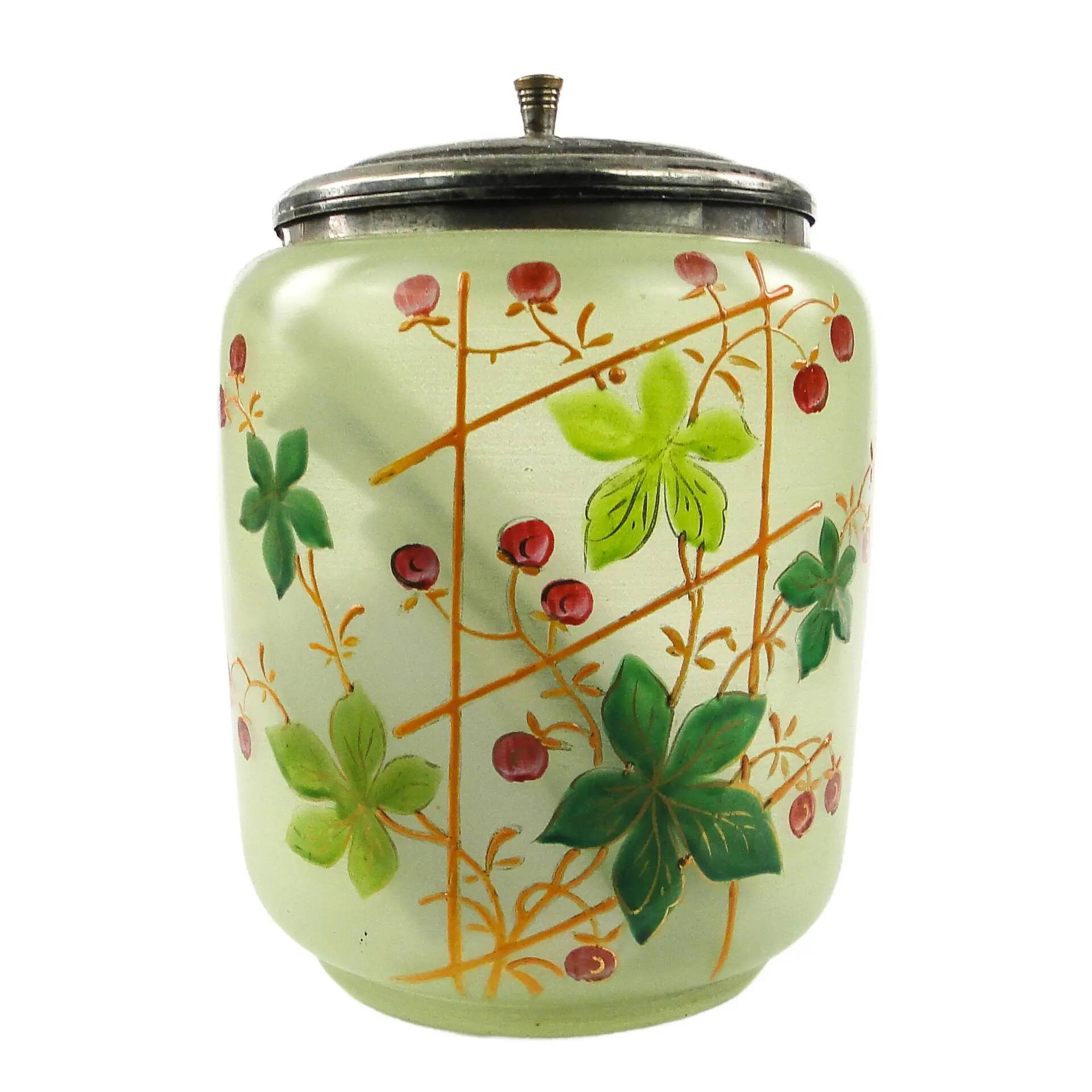 Art Nouveau tea container, frosted glass, silver-plated brass, Sweden, 1960s