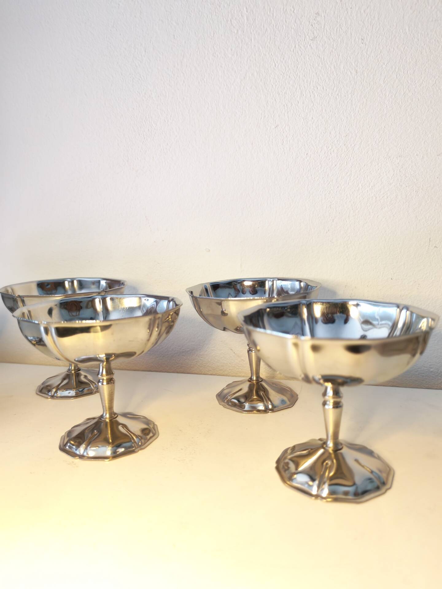 6 coupes à sorbet vintage en acier chromé inoxydable