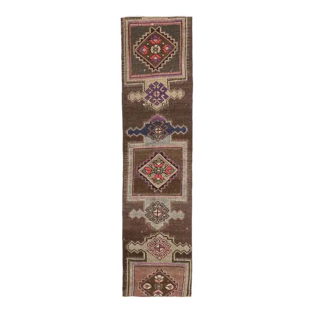 Vintage Turkish Oushak Handmade Wool Cotton Brown Runner Rug 56x235