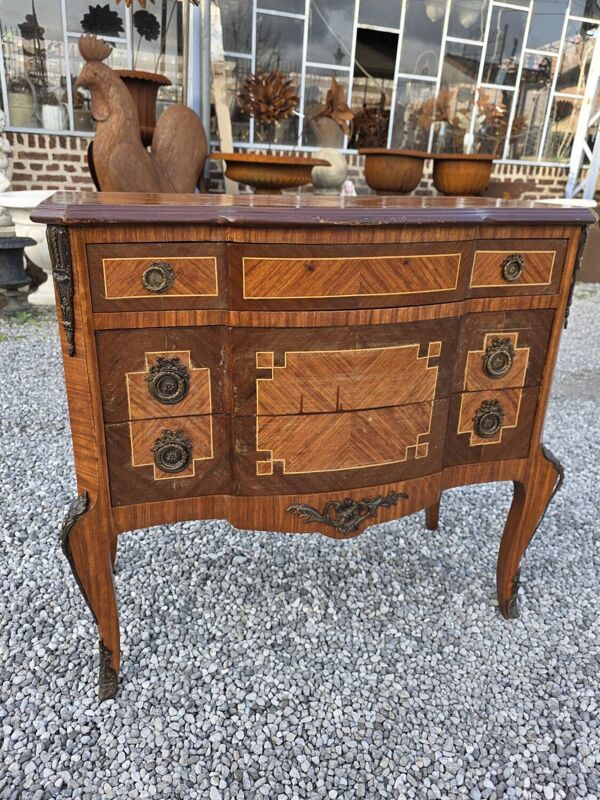 Commode transition en marqueterie style Louis XV debut xxème