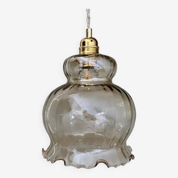 Suspension globe vintage en verre ambré XL