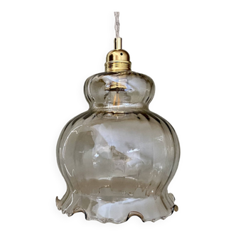 Vintage XL amber glass globe pendant light