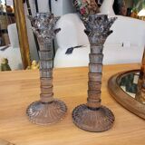 Pair of candlesticks. Blue/gray glass