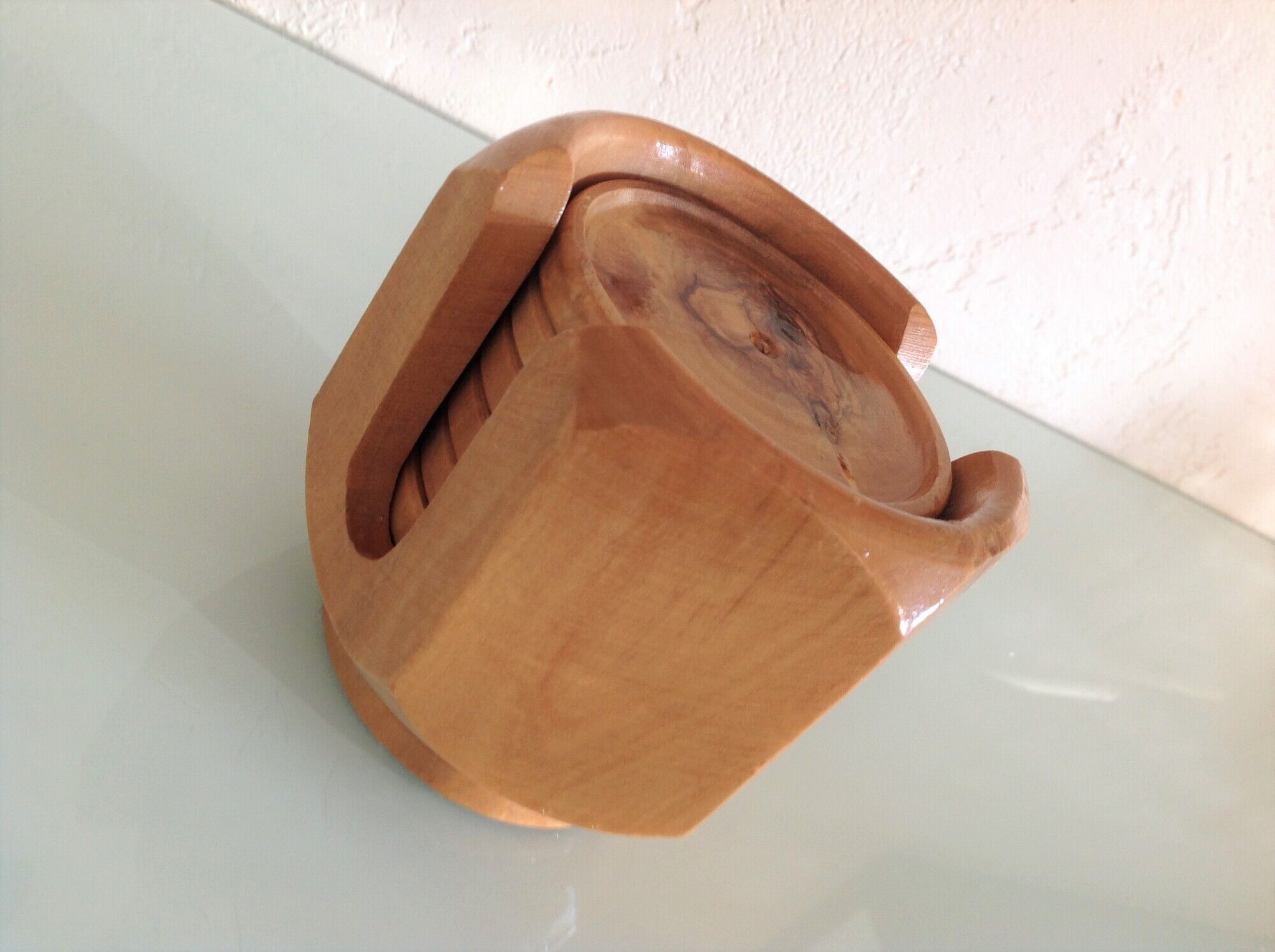 Set of six olive coasters / vintage 60s-70s