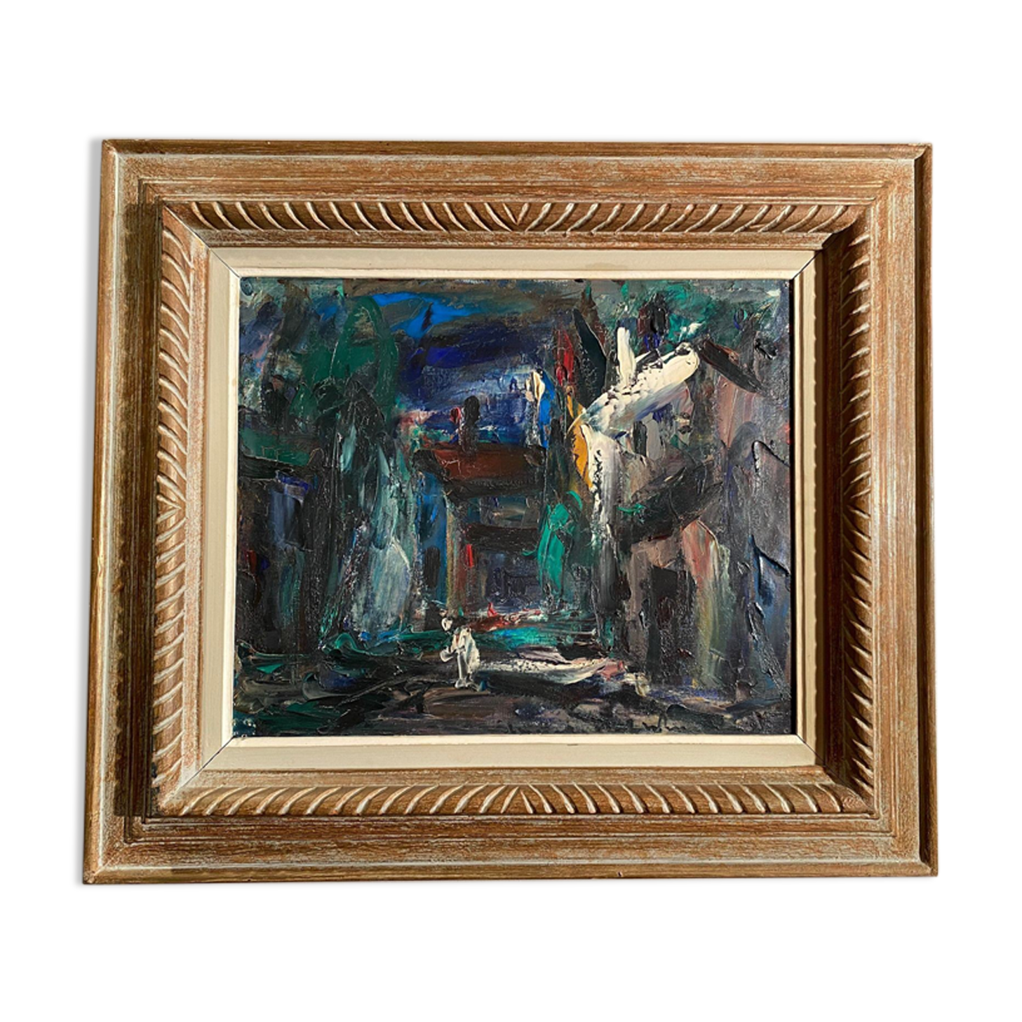 Oil on canvas with a knife signed Elemer Vagh Weinmann "Entrance to the Village"