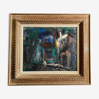 Oil on canvas with a knife signed Elemer Vagh Weinmann "Entrance to the Village"