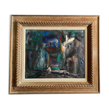 Oil on canvas with a knife signed Elemer Vagh Weinmann "Entrance to the Village"