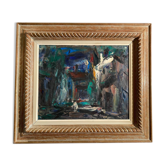 Oil on canvas with a knife signed Elemer Vagh Weinmann "Entrance to the Village"