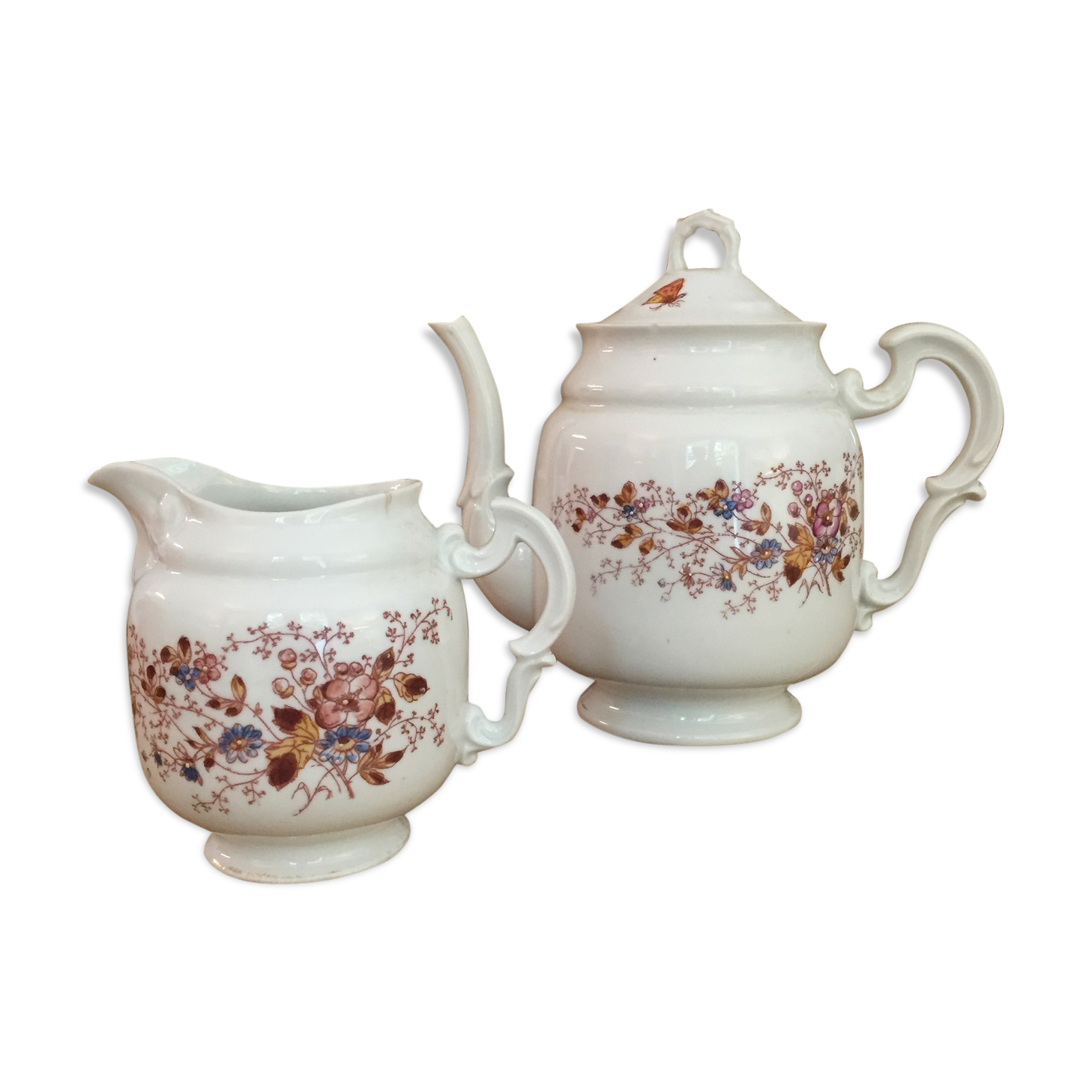 Teapot and its vintage porcelain milk jar