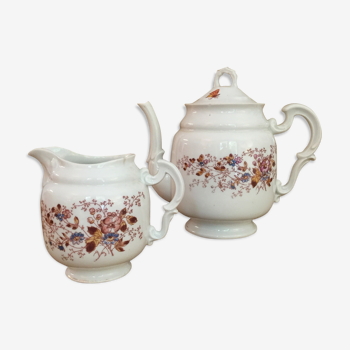 Teapot and its vintage porcelain milk jar