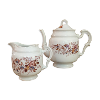 Teapot and its vintage porcelain milk jar