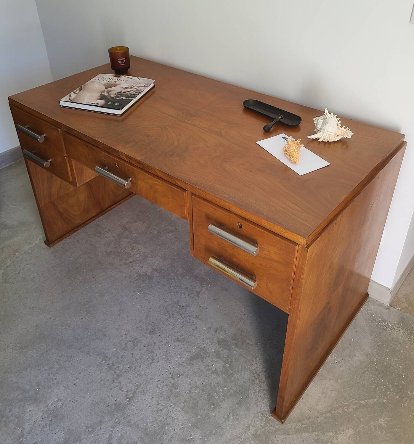 Ancien bureau Art Déco Noyer vintage