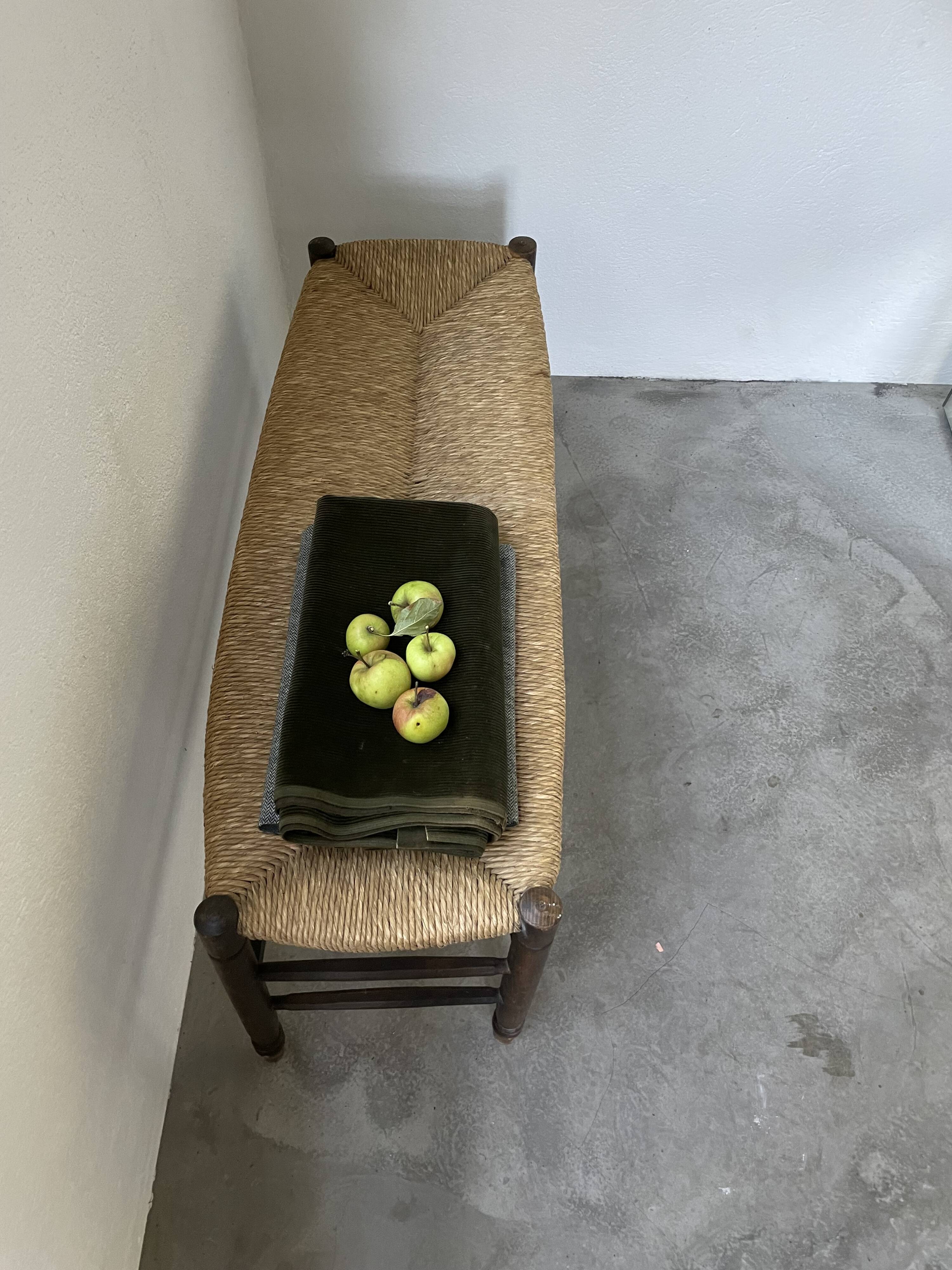 Oak and straw farm bench