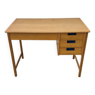 Scandinavian desk in light teak wood with 3 + 1 drawers, vintage from the 60s