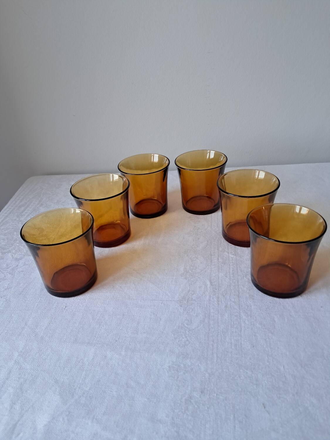 6 Vintage Amber Water Glasses. DURALEX
