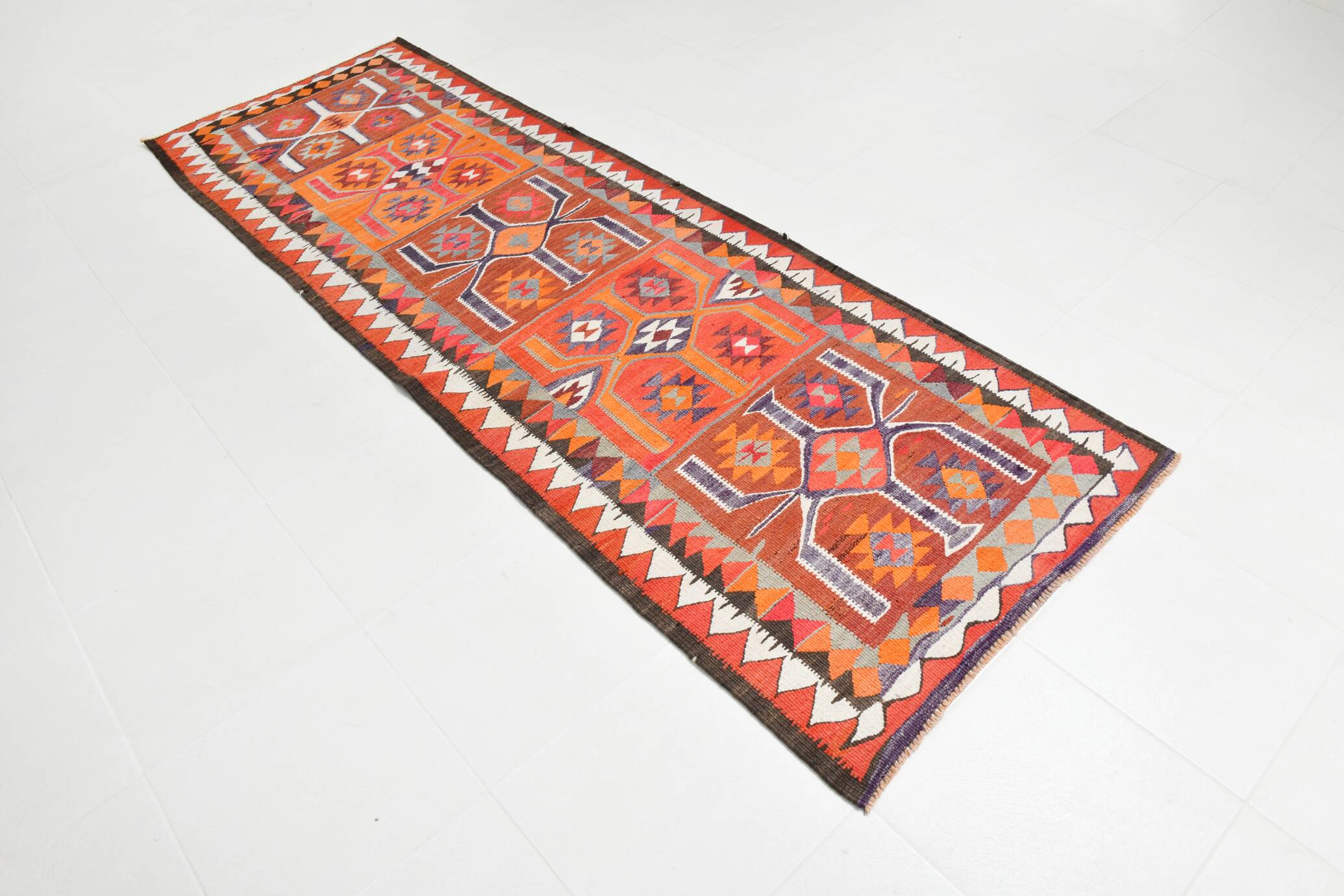 Red Orange Tribal Vintage Runner Rug, 101x297Cm