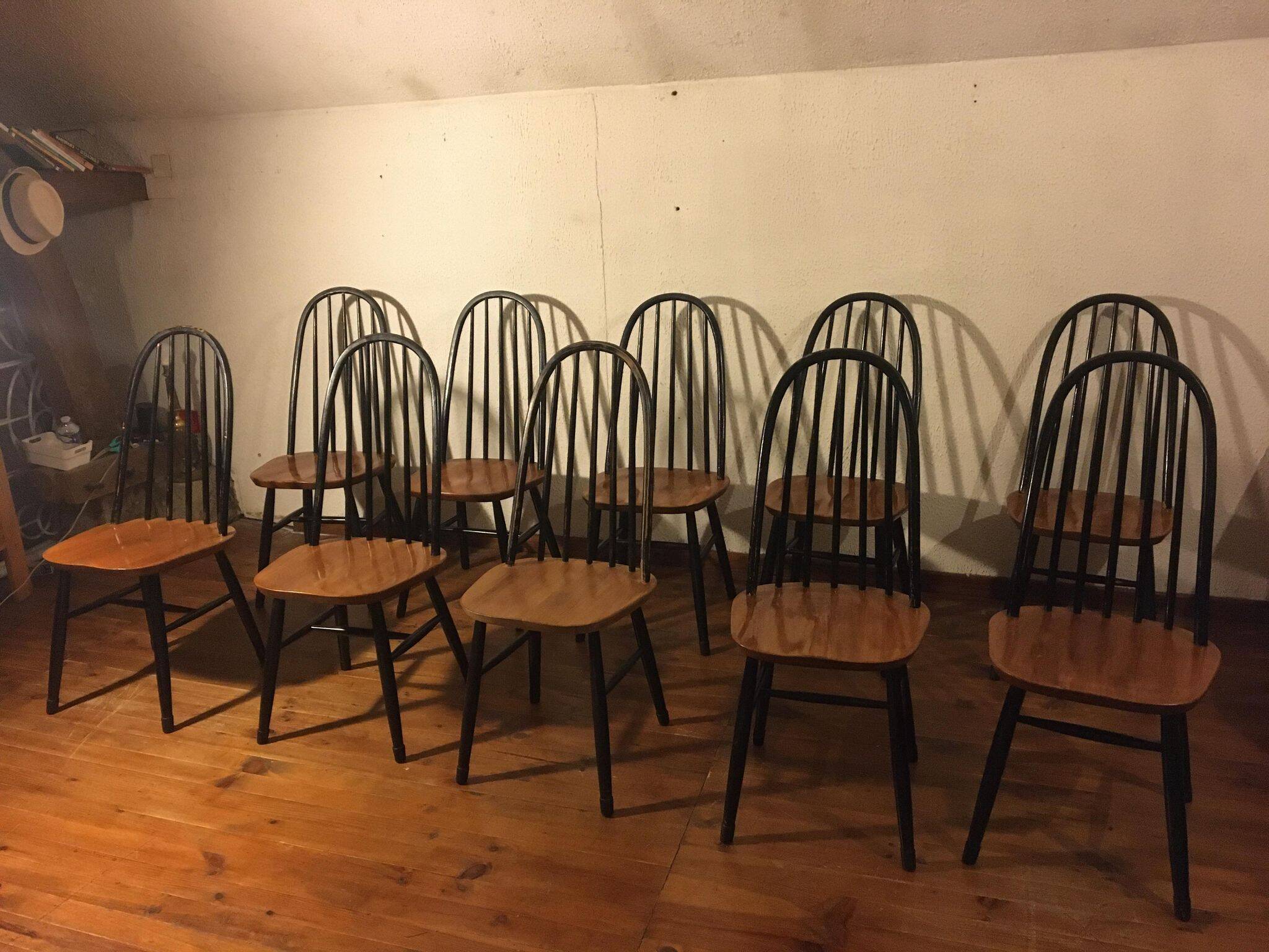 Set of 10 Ercol Quaker chairs from the 50s