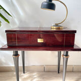 Vintage wood and brass bedside table Art Deco style