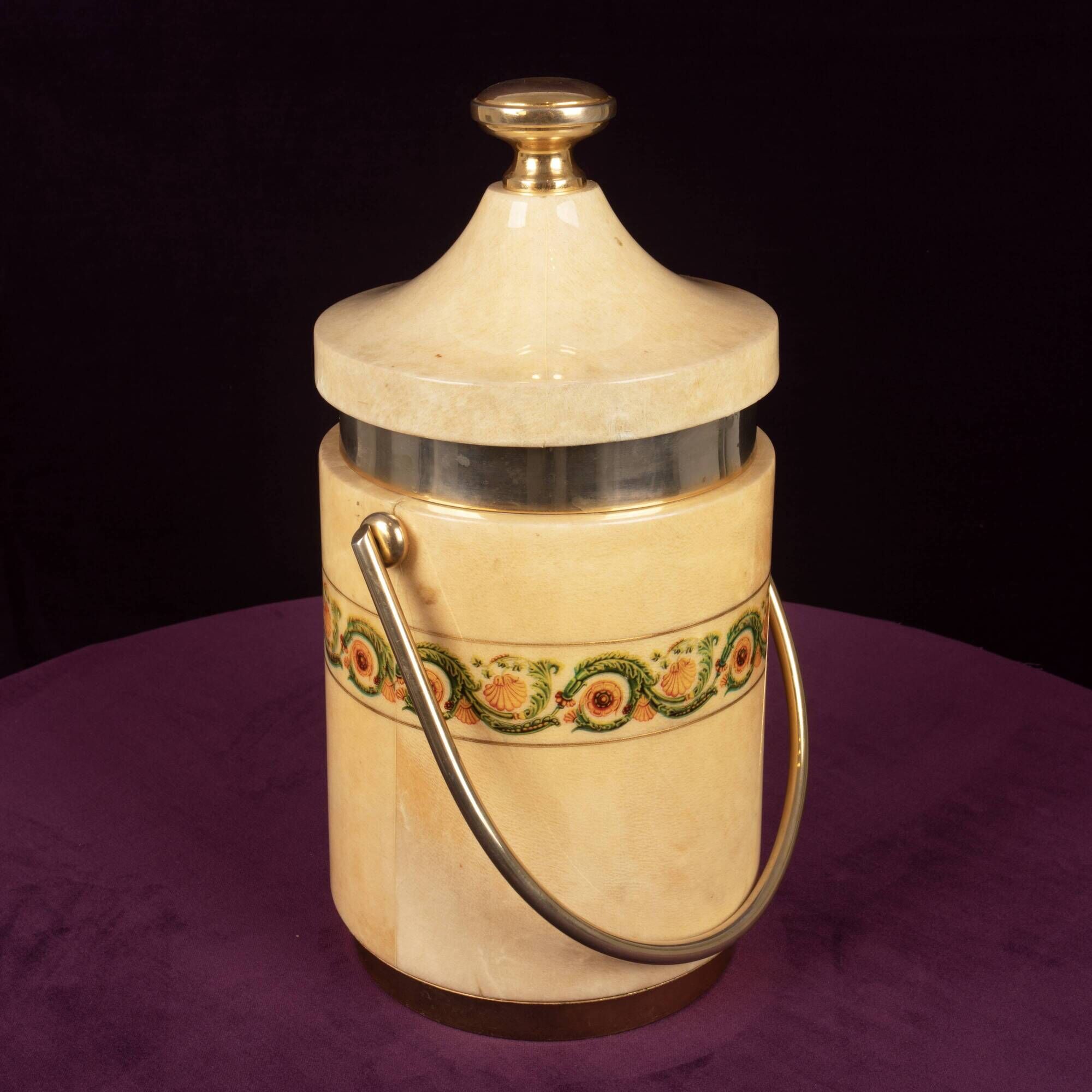 Aldo Tura Mod. 1225D Goatskin Parchment Ice Bucket / Thermos Italy 1970