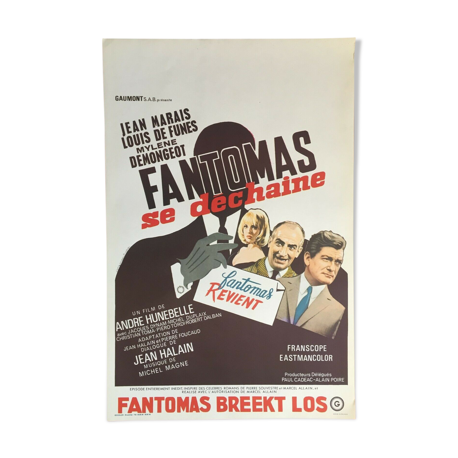 Affiche cinéma originale "Fantomas se déchaine" Louis de Funes 37x55cm 1965