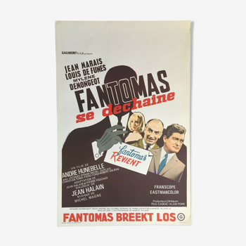 Affiche cinéma originale "Fantomas se déchaine" Louis de Funes 37x55cm 1965
