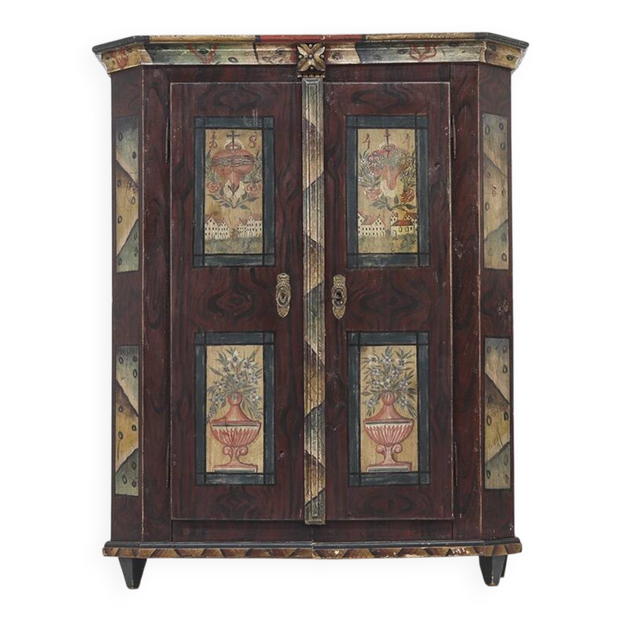 Rustic Farmhouse Folk Art Painted Bridal Cabinet 1844