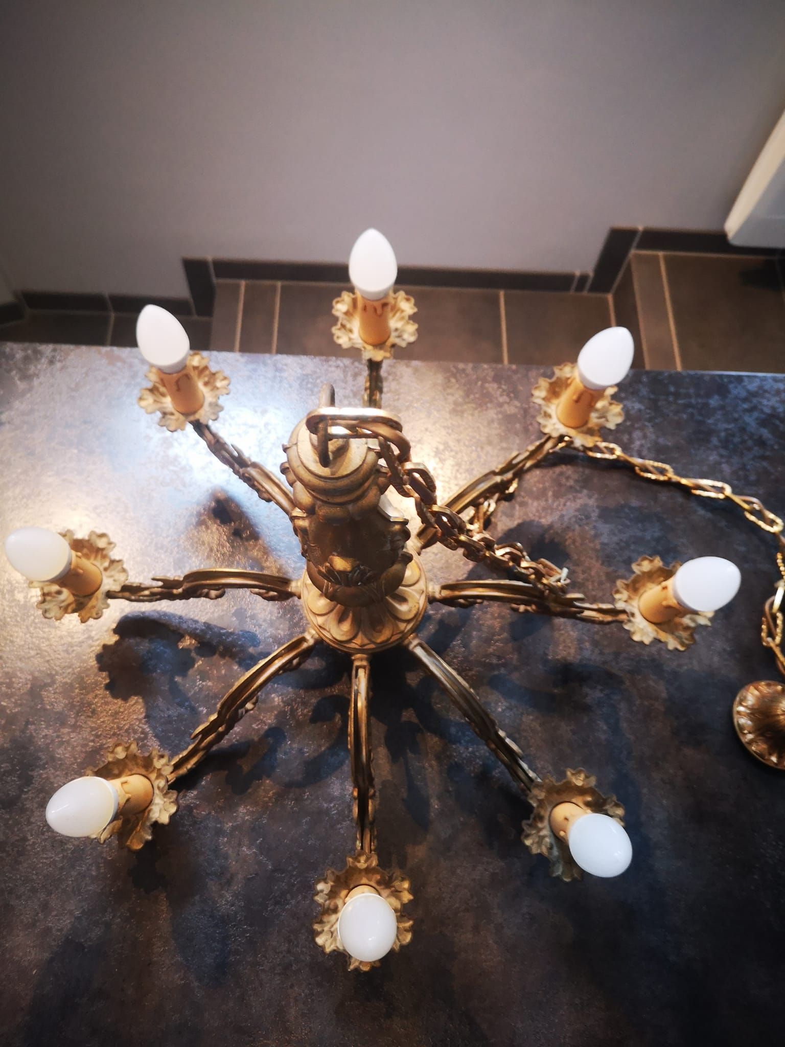 Old chandelier 8 fires / 8 branches gilded bronze Louis XVI TBE