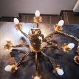 Lustre ancien 8 feux 8 branches en bronze doré Louis XVI TBE