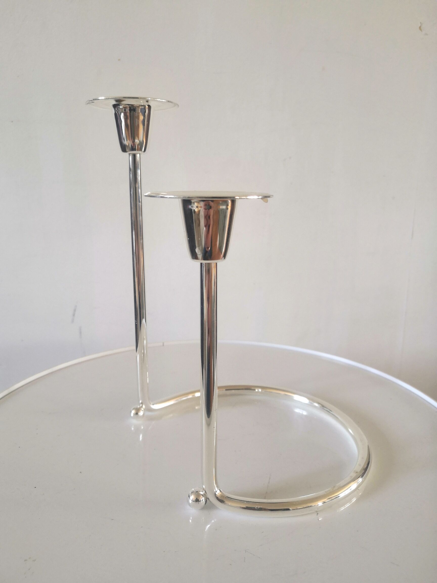 Double candle holder BMF silver metal design 70s