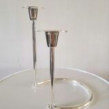 Double candle holder BMF silver metal design 70s