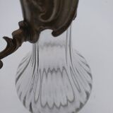 Large balloon glass carafe with pewter frame.