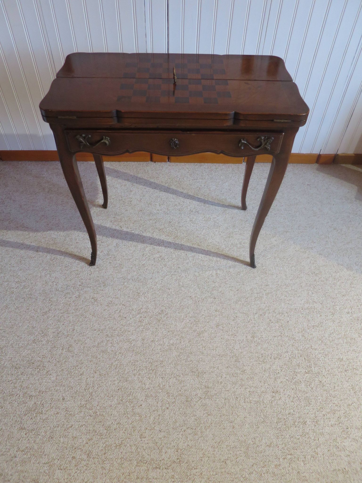 Secretary with mechanism - 4 secret drawers - lock - marquetry chessboard - 1950