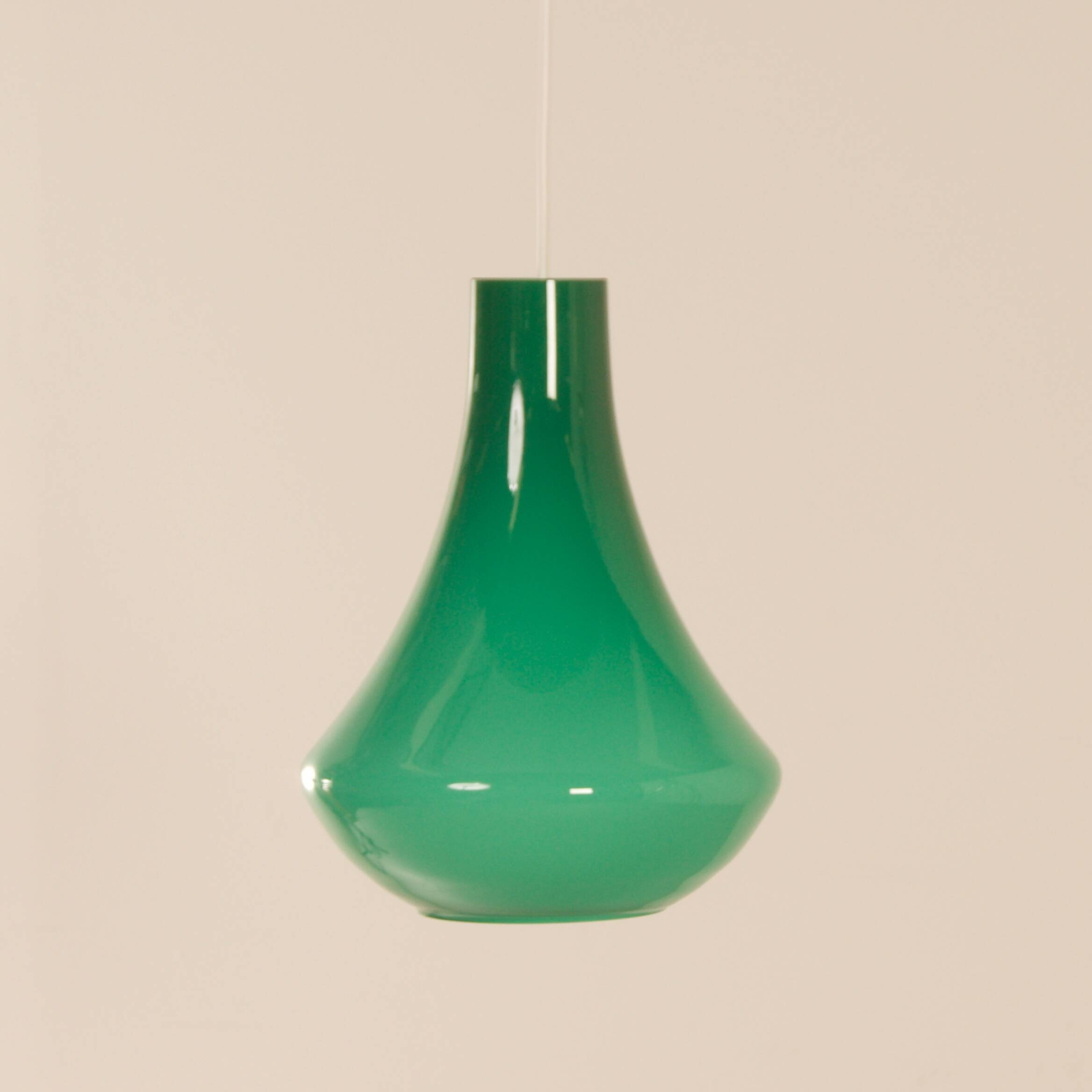 French Pendant Lamp in Green Opaline Glass, 1960s