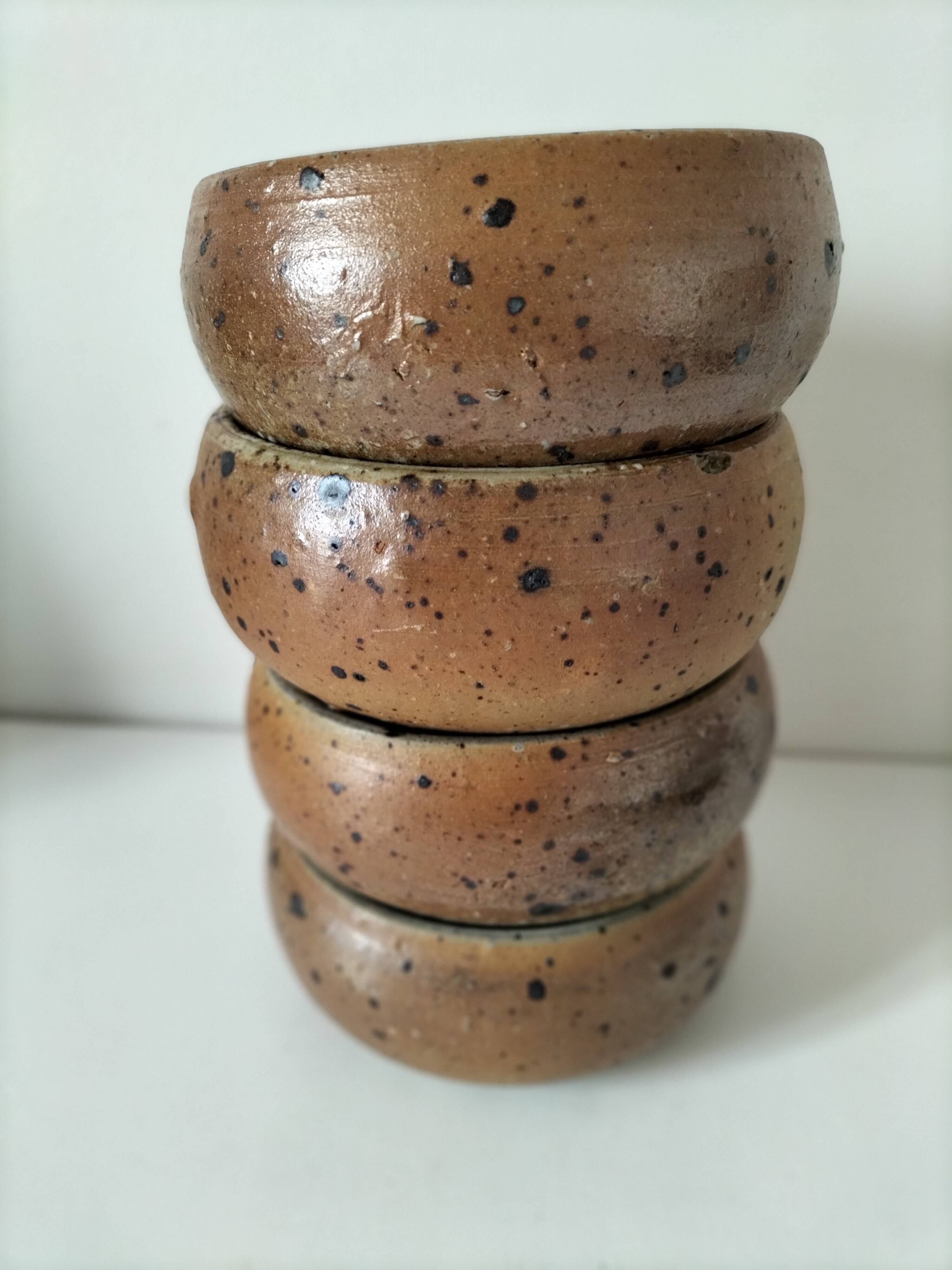 4 glazed pyrite stoneware bowls from the 70s