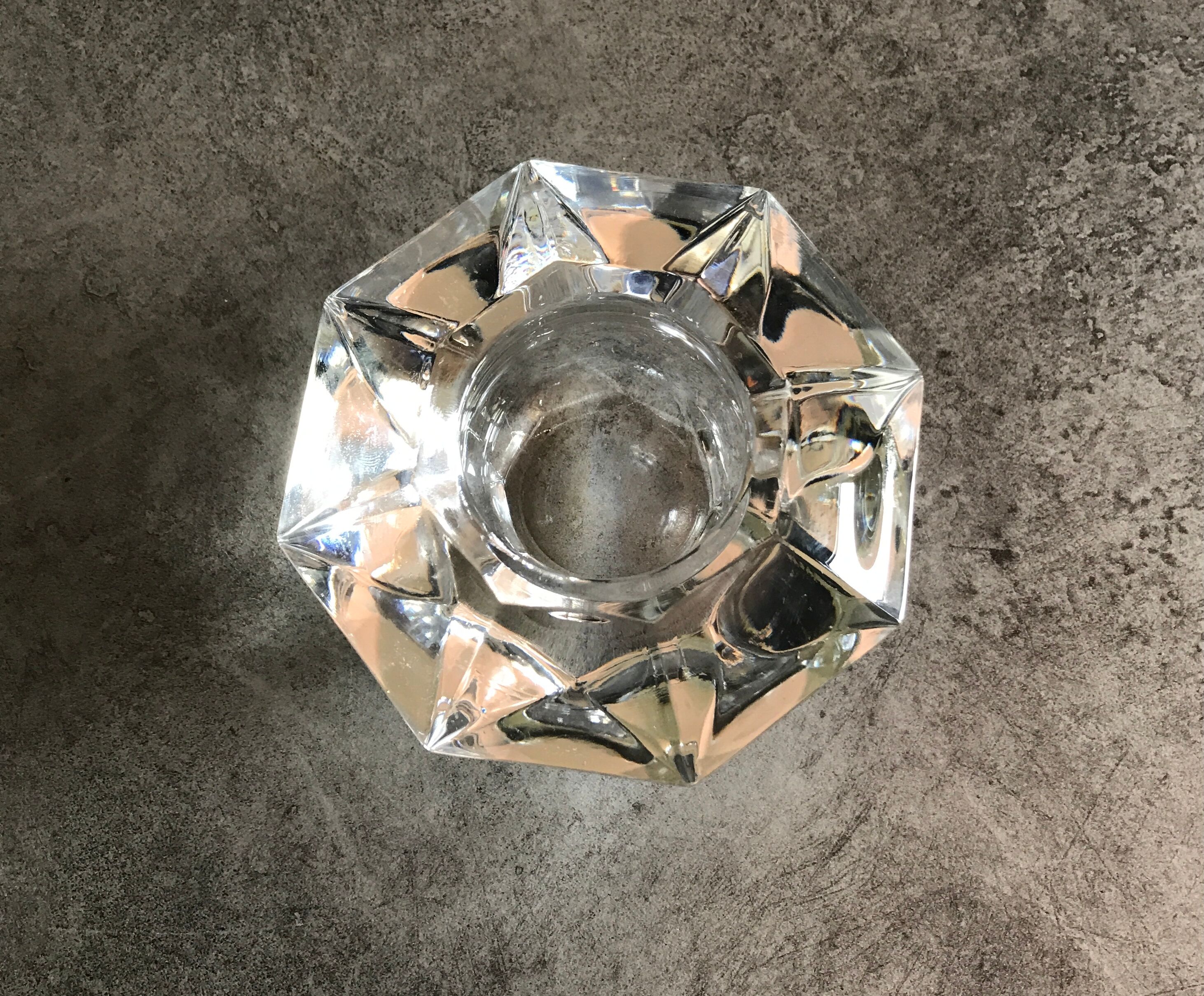 Glass table candle holder or crystal cast faceted diamond shape