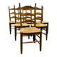 Ensemble de 6 chaises de salle à manger élégantes en chêne français avec assise en jonc