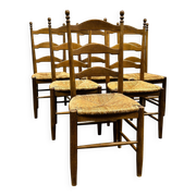 Set of 6 French Elegant Oak Farmhouse Country Dining Chairs wit Rush Seatin