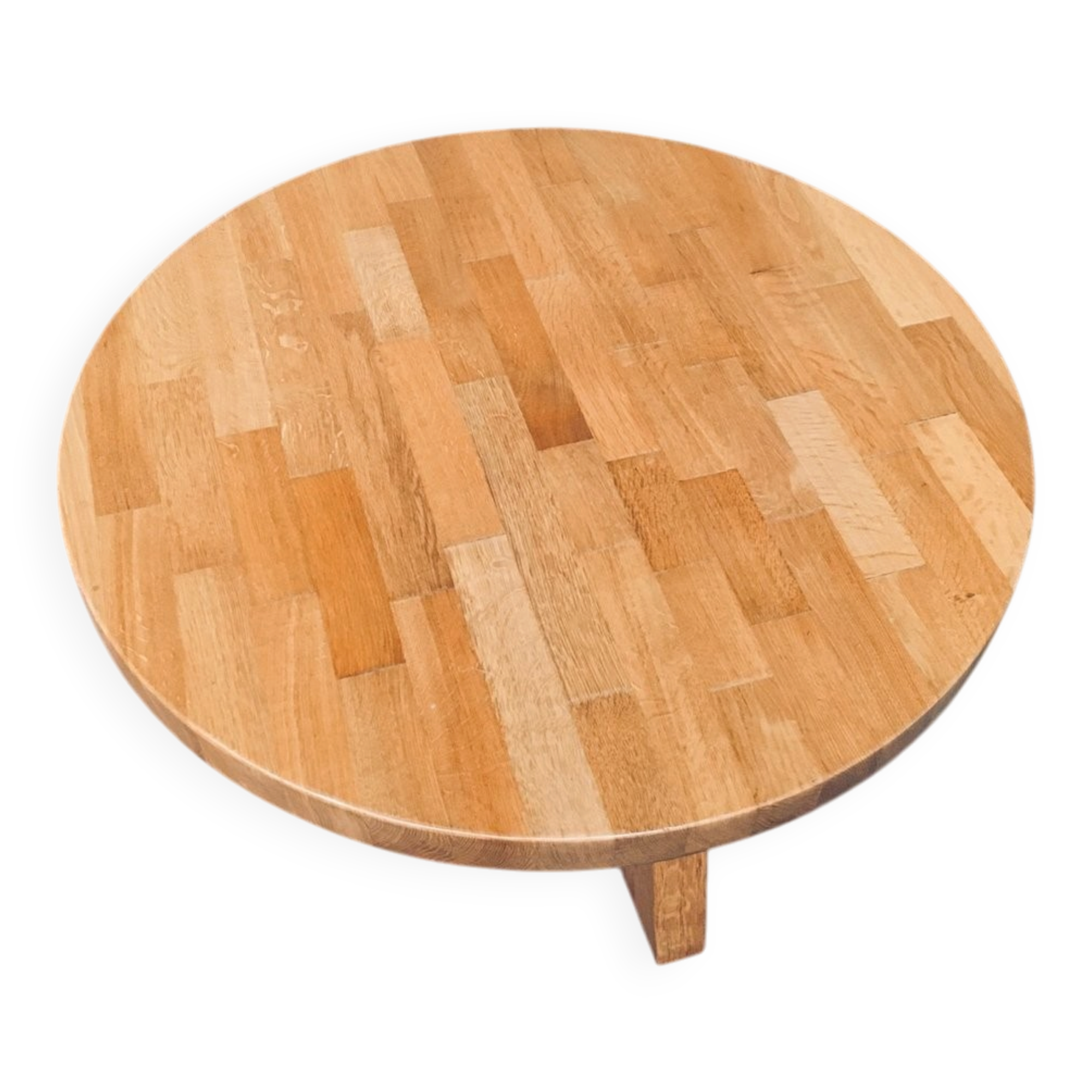 Brutalist Oak Round Coffee Table from Meubelfabriek Oisterwijk, Netherlands, 1960s