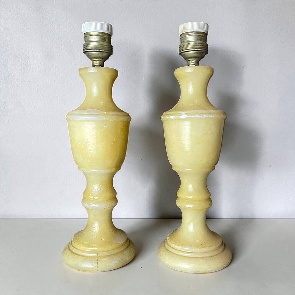 Pair Portuguese Classical Urn-Shaped Alabaster table lamps