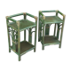 Pairs of bedside tables 2 green rattan shelves