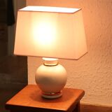 Lampe en faïence craquelée blanche et dorée, années 70