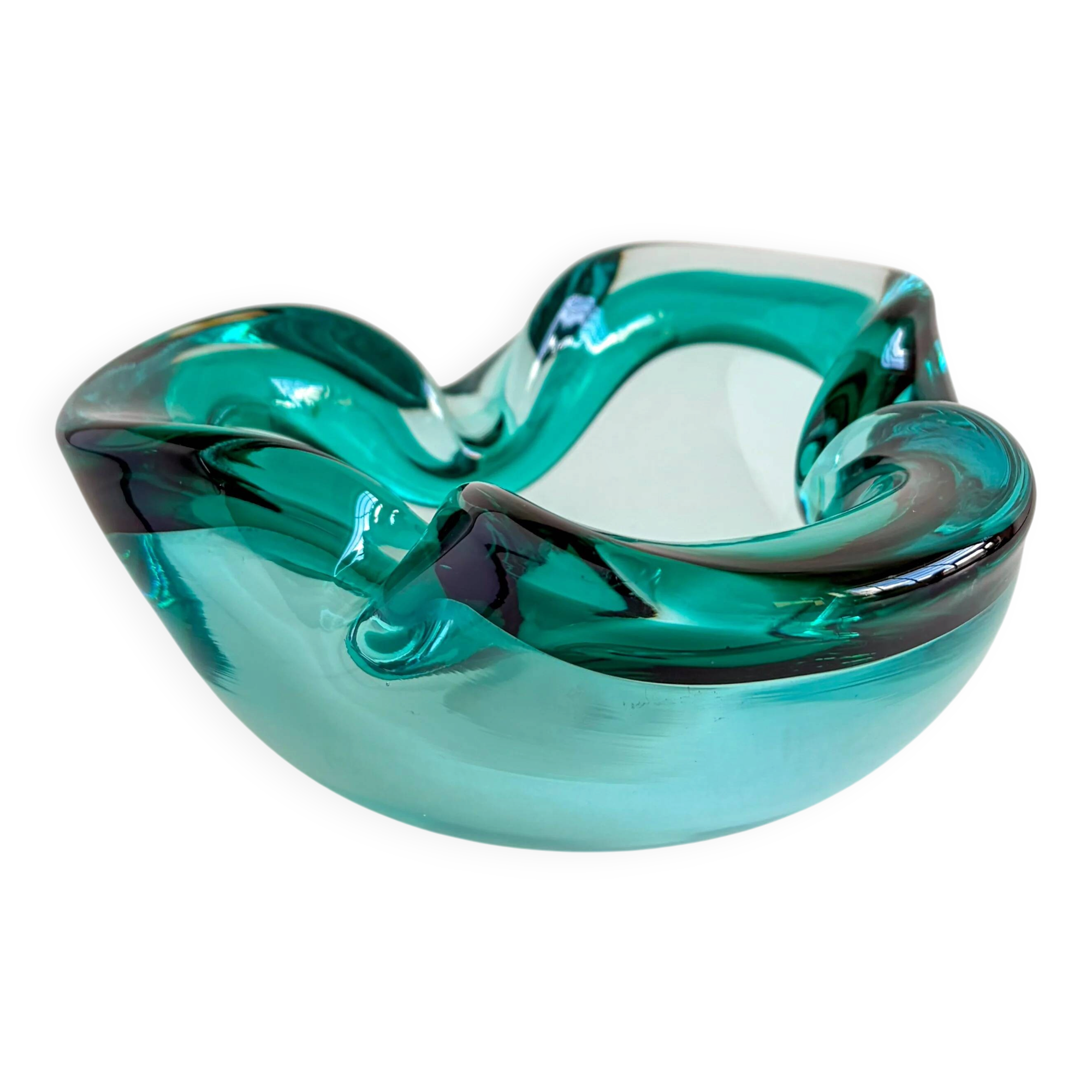 Turquoise Sommerso glass ashtray or decorative bowl from Murano
