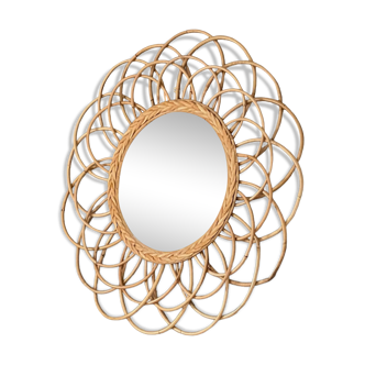 Vintage sun mirror. Arched rattan. 55cm.