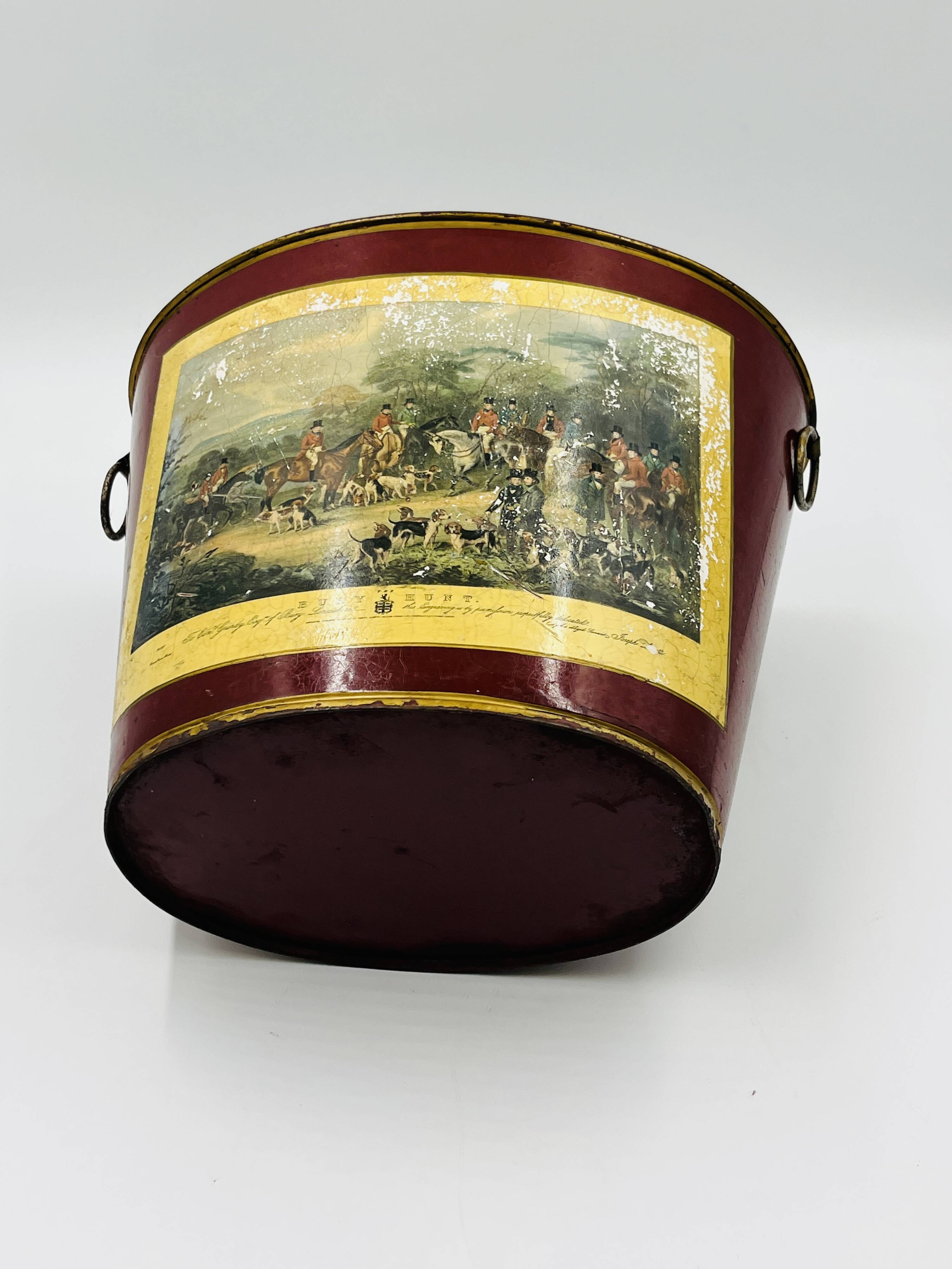 Vintage metal wastepaper basket hunting scene Bury Hunt